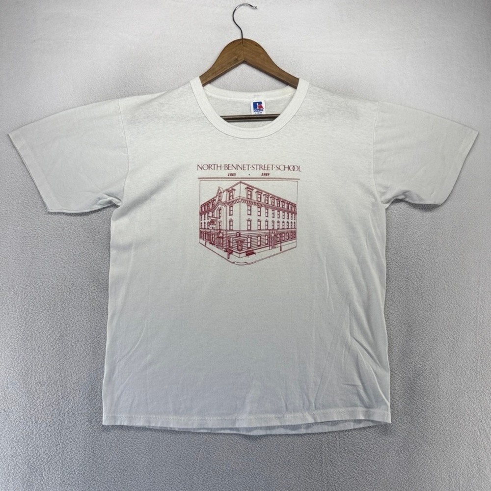 Vintage North Bennet Street School Shirt men's large White Russell Athletic Thin